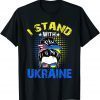 Support I Stand With Ukraine American Messy Bun Flag Peace Ukraine T-Shirt