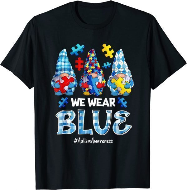 Three Gnomes Holding Blue Puzzle Gnome Autism Awareness Classic T-Shirt