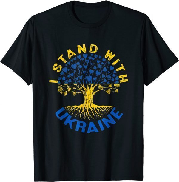 Ukraine Flag Vintage Tree Stand With Ukraine Graphic Roots Love Ukraine T-Shirt