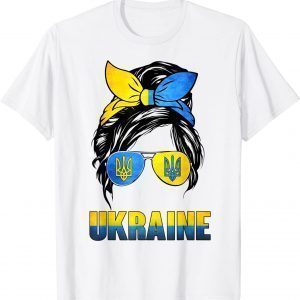 Ukraine Messy Bun Wearing Ukraine Flag Glasses Free Ukraine T-Shirt