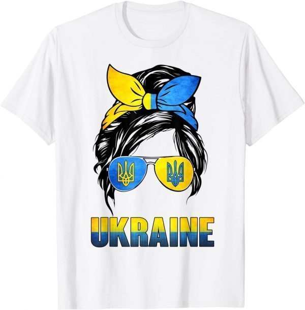 Ukraine Messy Bun Wearing Ukraine Flag Glasses Free Ukraine T-Shirt