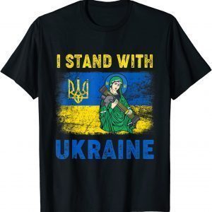 Vintage I Stand With Ukraine Saint Javelin Ukrainian Flag T-Shirt