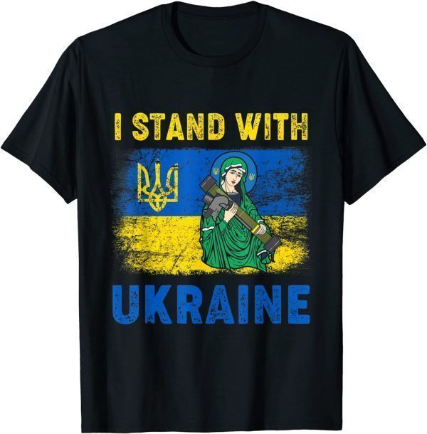 Vintage I Stand With Ukraine Saint Javelin Ukrainian Flag T-Shirt