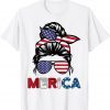 4th of July Merica Sunglasses Classy Mom Life messy bun 2022 Shirt