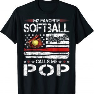 American Flag My Favorite Softball Player Calls Me Pop T-Shirt