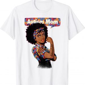 Autism Awareness Strong Mom Afro Mother Black Women Autism T-Shirt