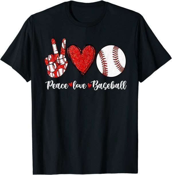 Baseball Mom Leopard Print Peace Love Baseball Mother's Day T-Shirt