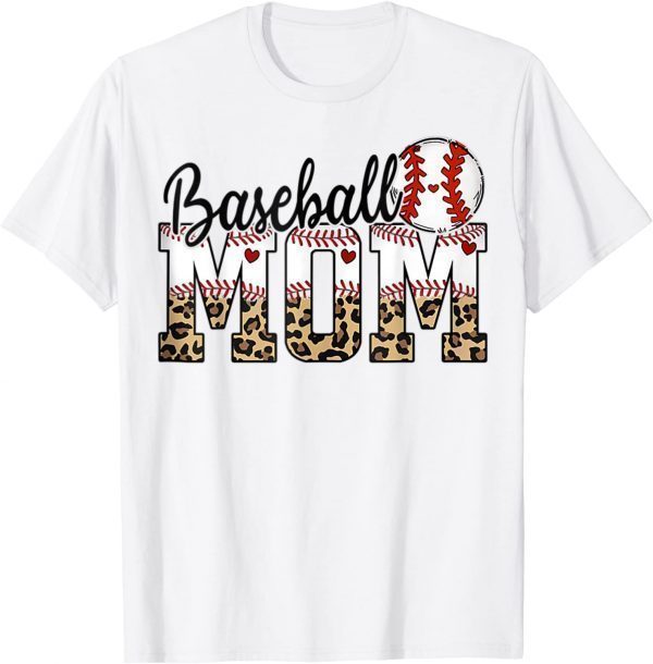 Baseball Mom Leopard Print Vintage T-ball Mother's Day 2022 Shirt