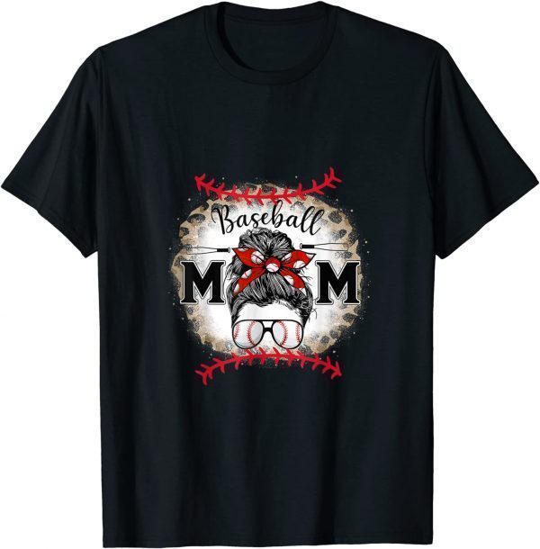 Baseball Mom Mothers Day 2022 Leopard Messy Bun 2022 Shirt