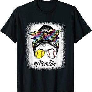 Baseball Softball Mom Life Messy Bun Tie Dye Bleached Mother 2022 Shirt