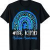 Be Kind Autism Awareness Women Girls Leopard Rainbow Print 2022 T-Shirt