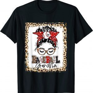 Bleached Baseball Grandma Messy Bun Game Day Mothers Day T-Shirt