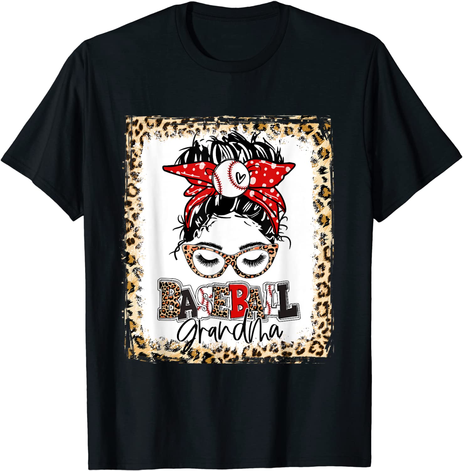 Bleached Baseball Grandma Messy Bun Game Day Mothers Day T-Shirt