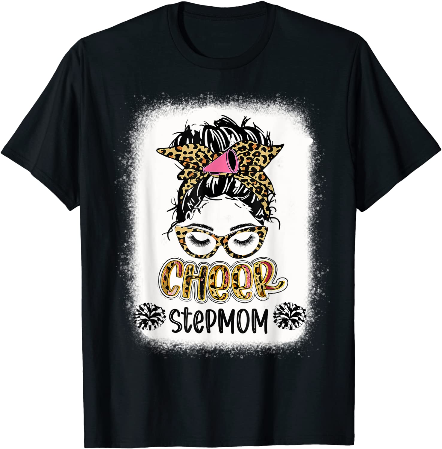 Bleached Cheer Stepmom Leopard Print Messy Bun Cheerleader 2022 Shirt