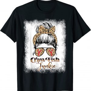 Bleached Crawfish Junkie Leopard Messy Bun With Sunglasses 2022 Shirt