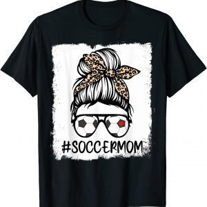 Bleached Soccer Mom Life Leopard Bow Messy Bun Game Day 2022 Shirt
