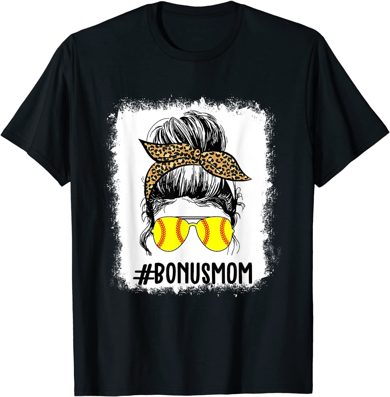 Bleached Softball Bonus Mom Life Leopard Messy Bun Game Day 2022 Shirt