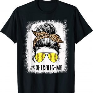 Bleached Softball G-ma Life Leopard Messy Bun Mother's Day 2022 Shirt