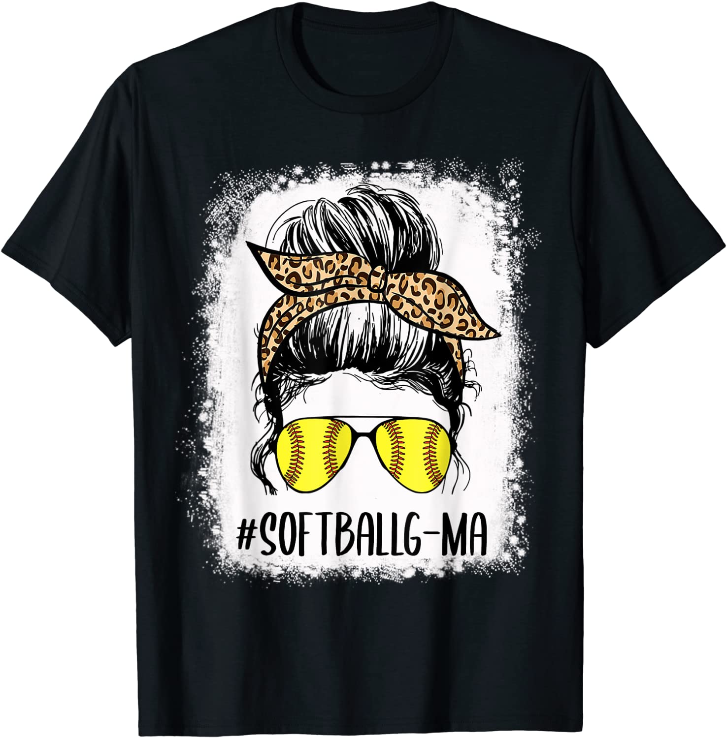 Bleached Softball G-ma Life Leopard Messy Bun Mother's Day 2022 Shirt