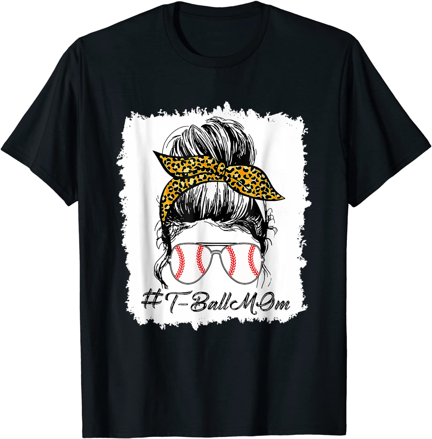 Bleached T Ball Baseball Mom Life Leopard Messy Bun Game Day 2022 Shirt