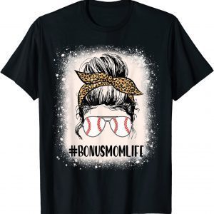 Bleached T-ball Bonus Mom Life Messy Bun Leopard Softball Classic Shirt