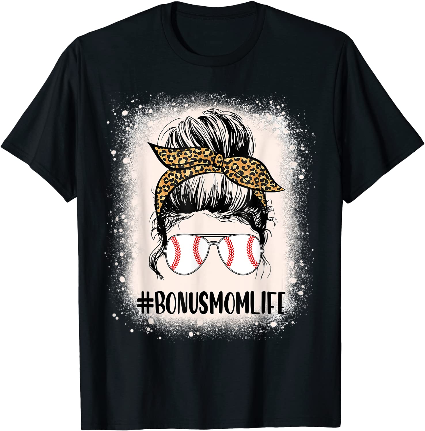 Bleached T-ball Bonus Mom Life Messy Bun Leopard Softball Classic Shirt