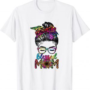 Blessed Mom Leopard Sunglasses With Sunflower Mother's Day T-Shirt