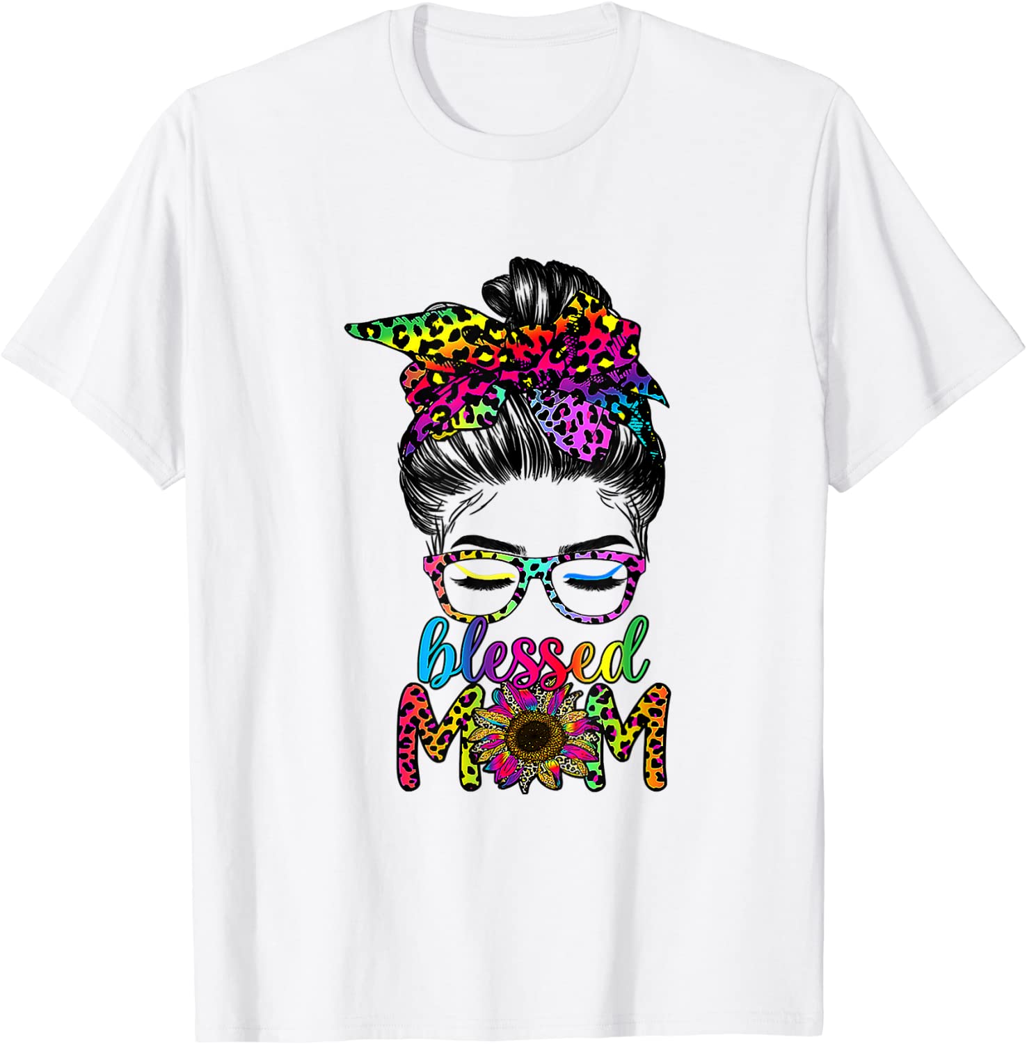 Blessed Mom Leopard Sunglasses With Sunflower Mother's Day T-Shirt