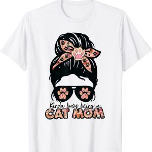 Cat Mom Messy Hair Bun With Cat Paw Mother's Day 2022 Shirt