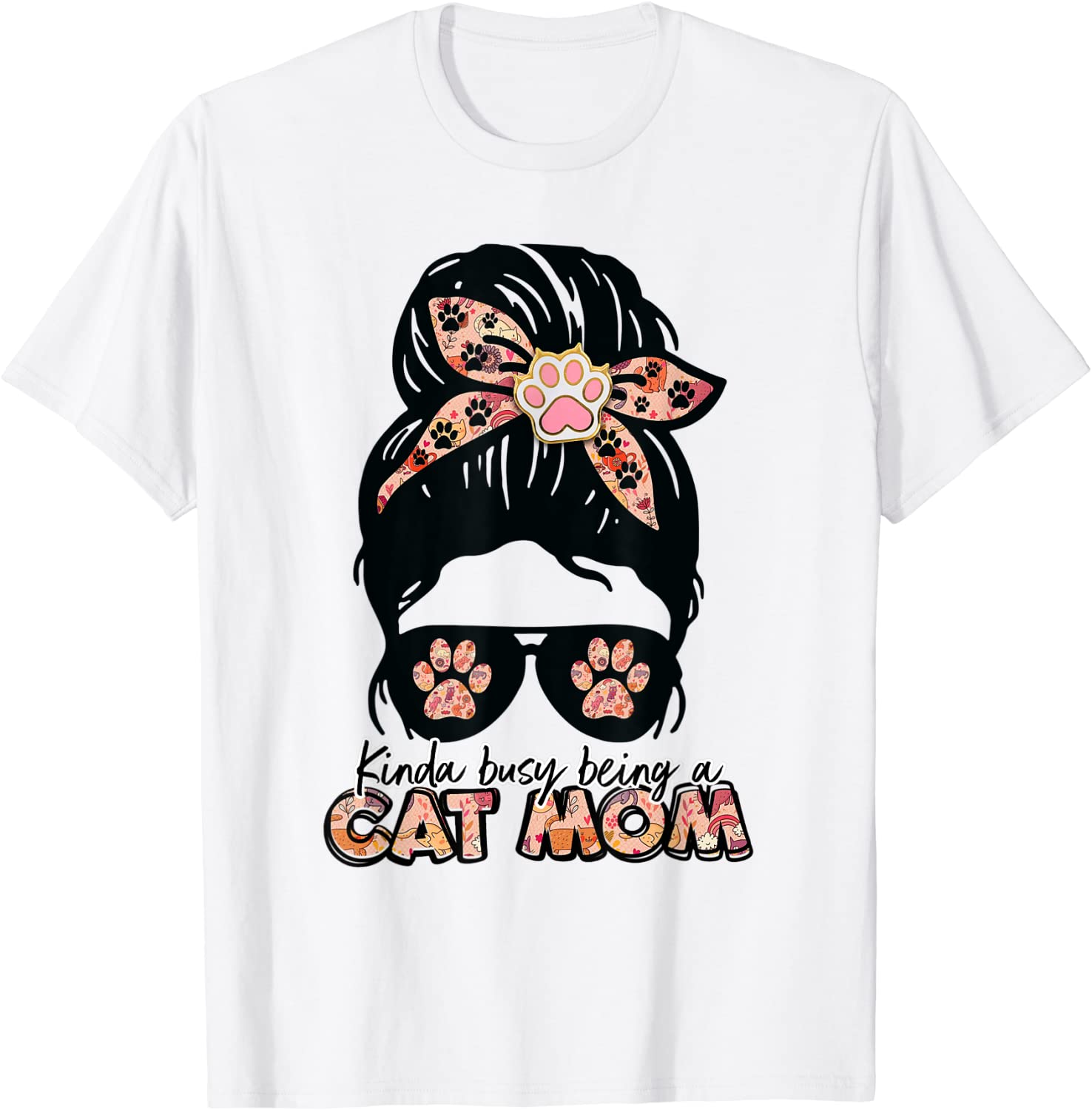 Cat Mom Messy Hair Bun With Cat Paw Mother's Day 2022 Shirt