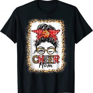 Cheer Mom Cheerleading Mama Messy Bun Leopard Mother's Day 2022 Shirt