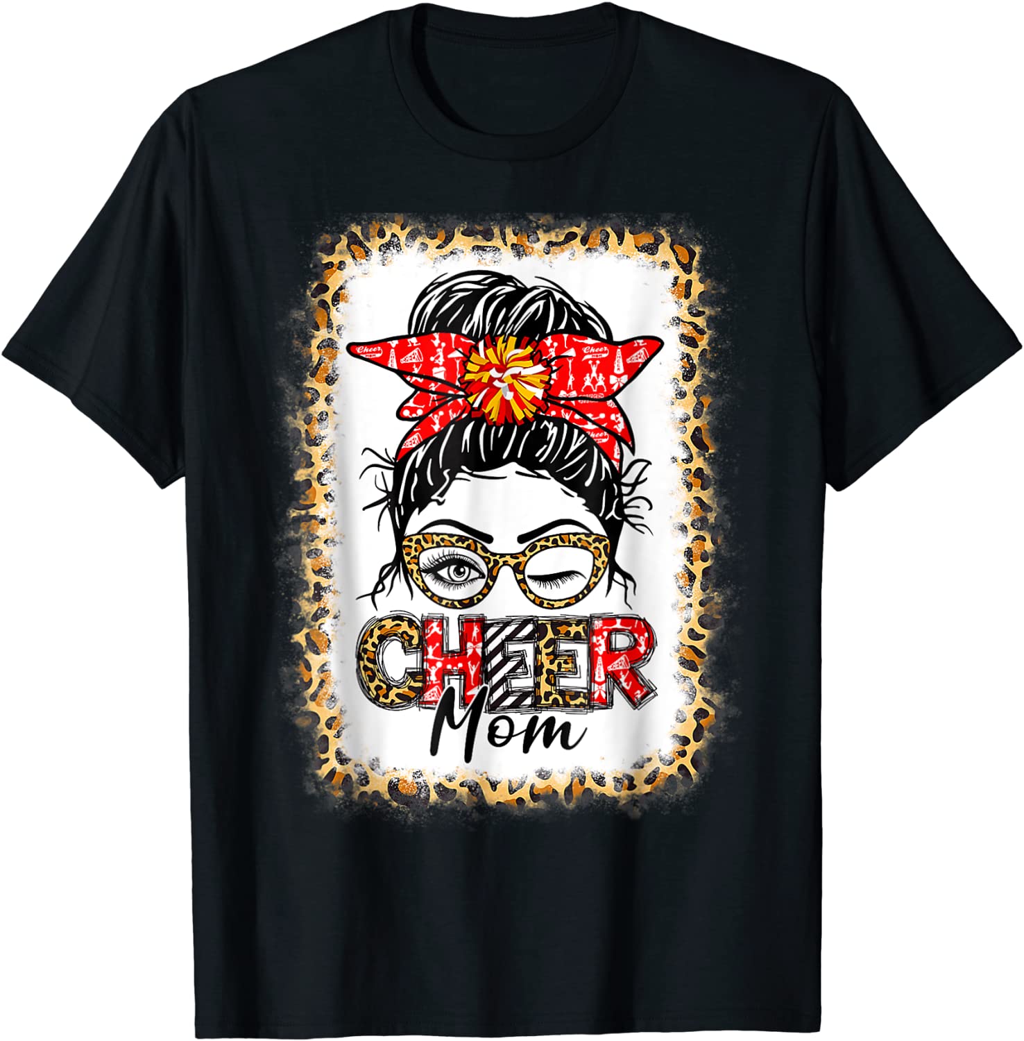 Cheer Mom Cheerleading Mama Messy Bun Leopard Mother's Day 2022 Shirt