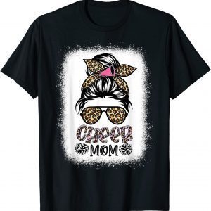 Cheer Mom Leopard Messy Bun Cheerleader Mothers Day 2022 T-Shirt