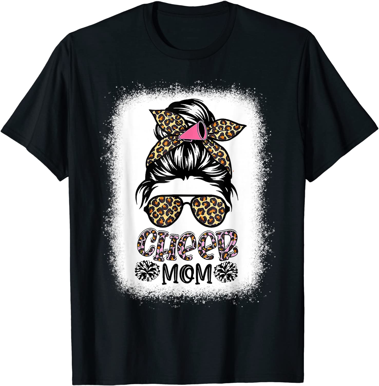 Cheer Mom Leopard Messy Bun Cheerleader Mothers Day 2022 T-Shirt