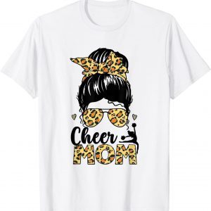 Cheer Mom Leopard Messy Hair Bun Mother's Day 2022 Classic Shirt