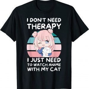 Cute Anime Girl with cat wtach anime Cat Anime lover Therapy Classic Shirt