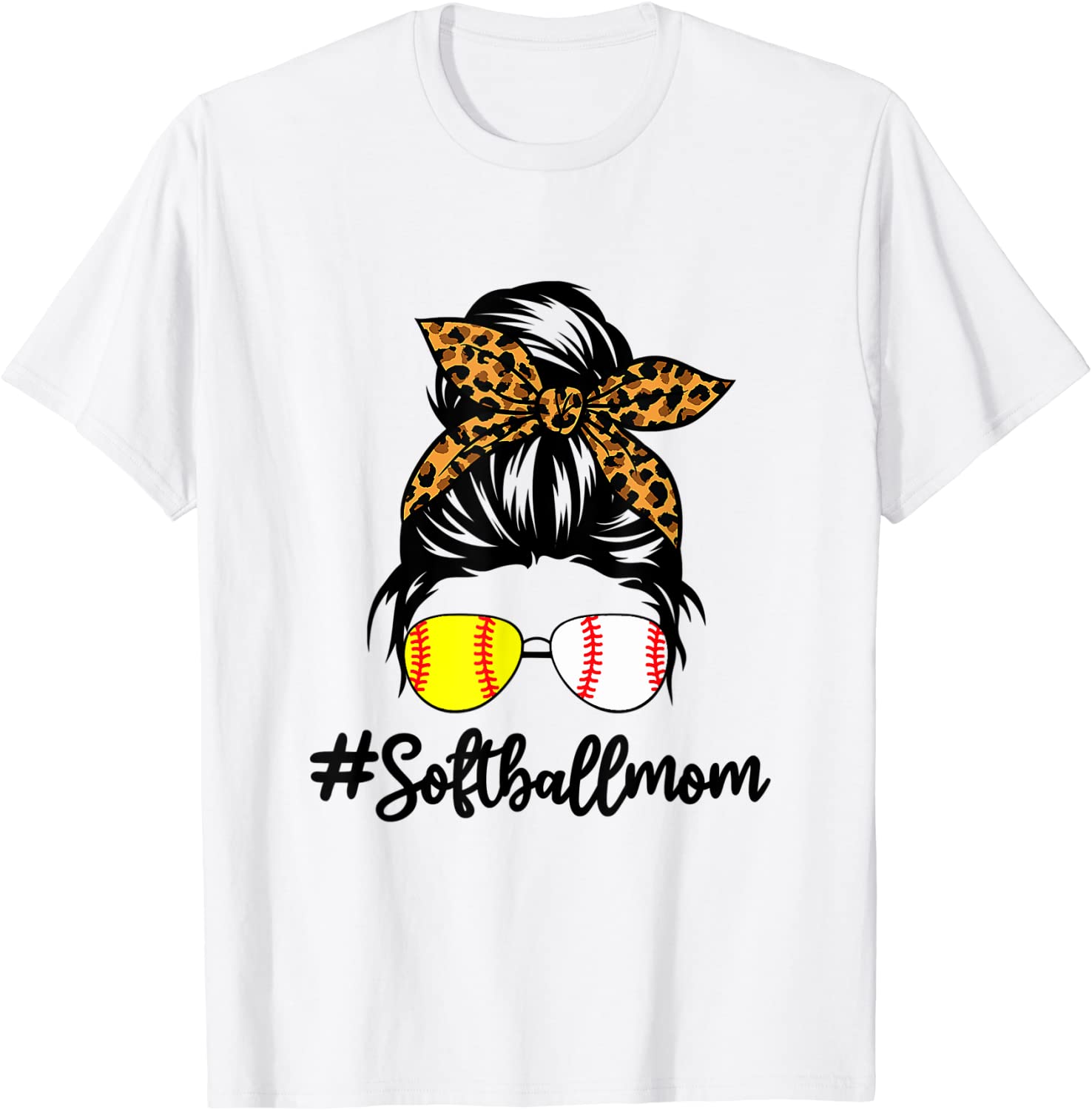 Dy Mom Life Softball Baseball Leopard Messy Bun Mother's Day 2022 Shirt