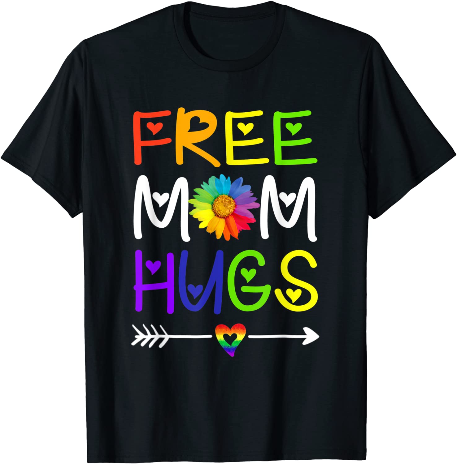 Free Mom Hugs Daisy Rainbow Heart LGBT Pride Month 2022 Shirt