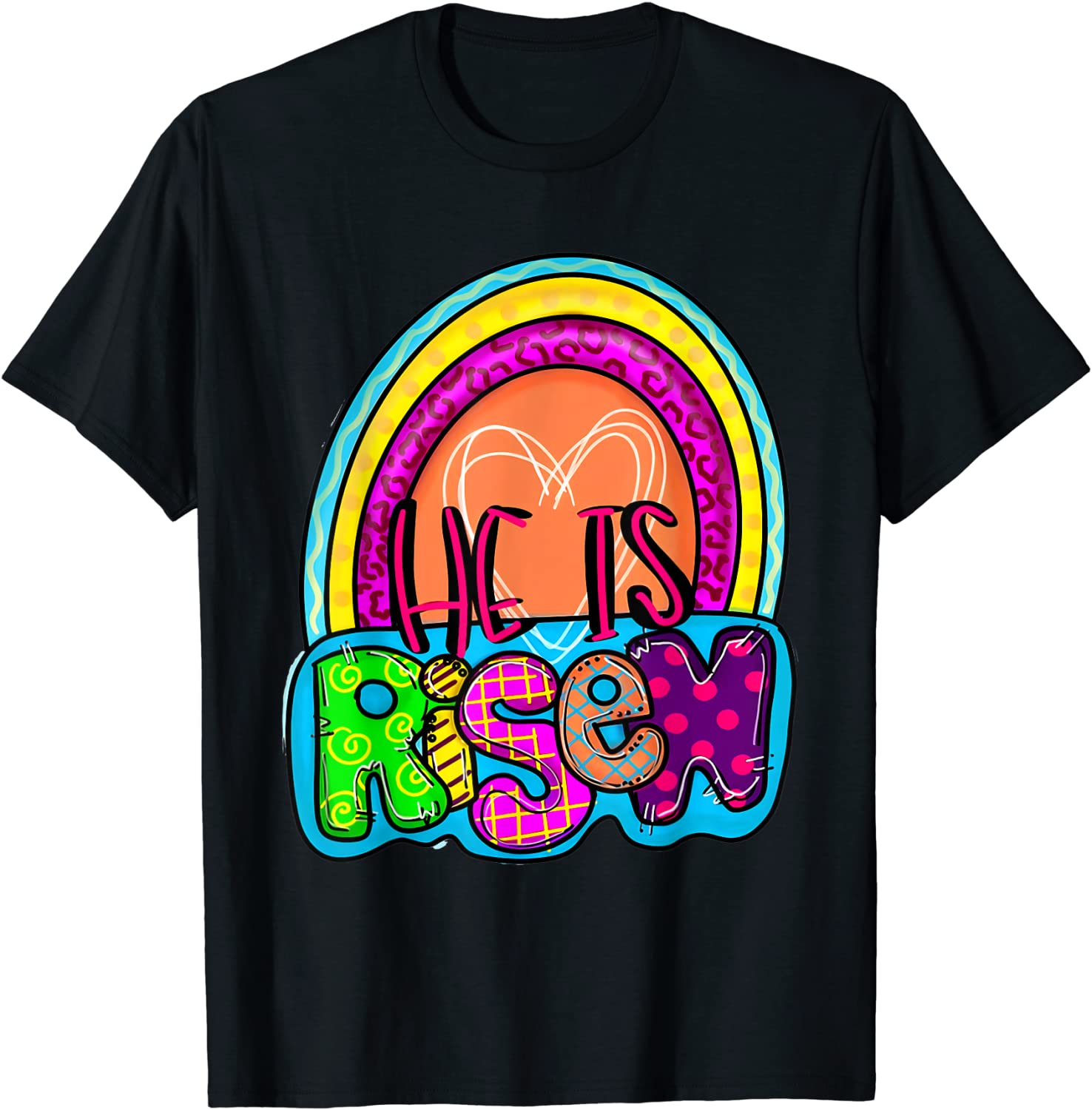 He Is Risen Rainbow Christian Jesus Happy Easter Day T-Shirt
