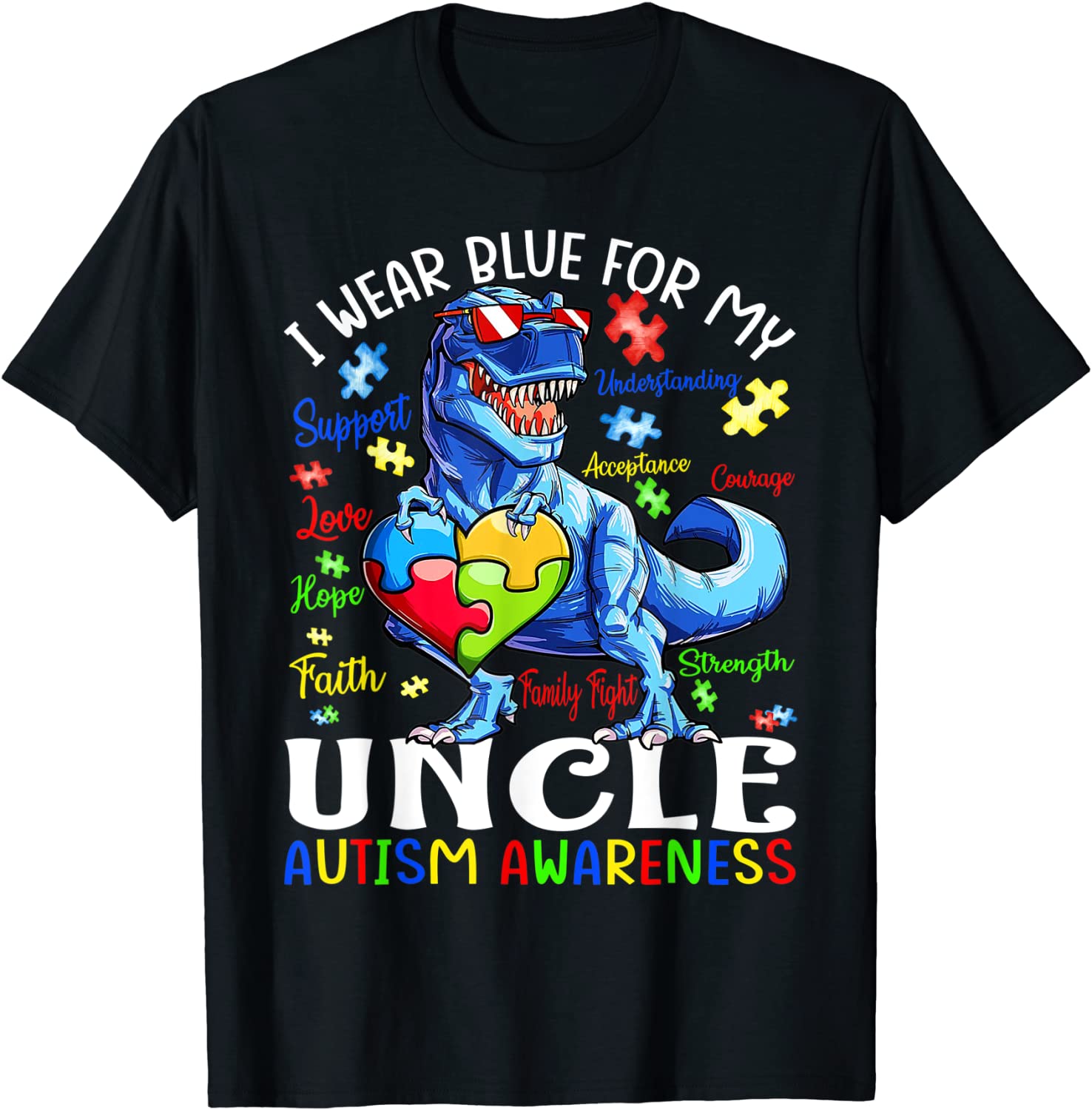I Wear Blue For My Uncle Autism Awareness Dinosaur 2022 Shirt