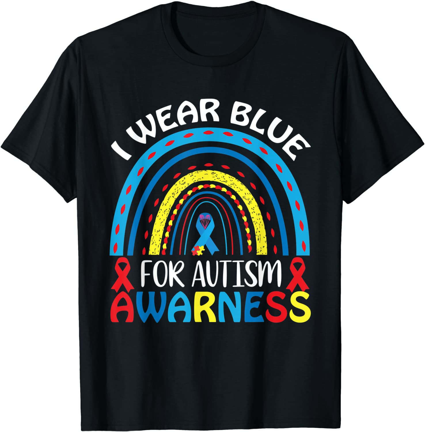 In April I wear blue autism awareness cute Rainbow Puzzle T-Shirt