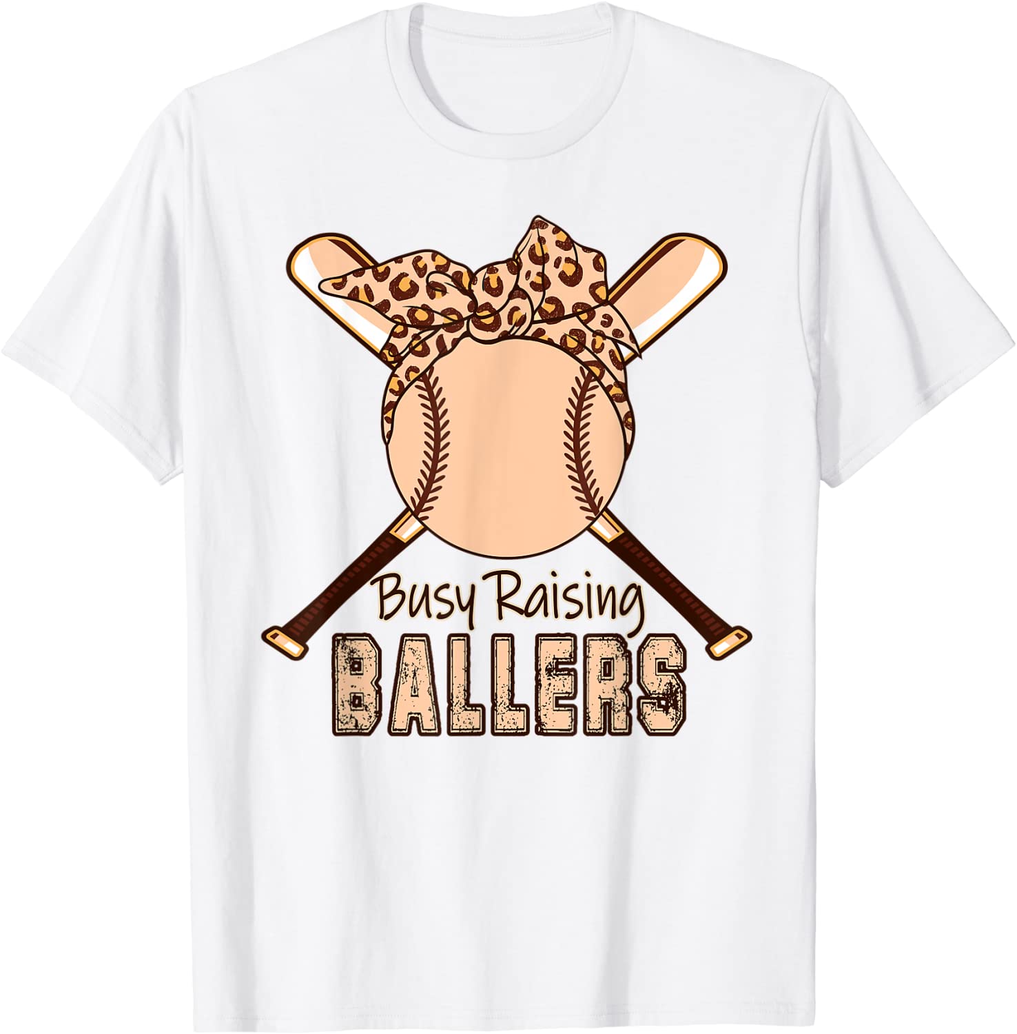 Leopard Busy Raising Ballers Mom Baseball Mother's Day 2022 T-Shirt