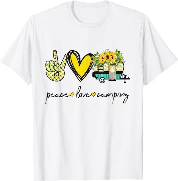 Peace, Love Camping Camper Van Trailer with Sunflowers T-Shirt
