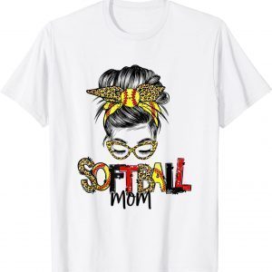 Softball Mom Leopard Messy Bun Mom Mother's Day 2022 Shirt