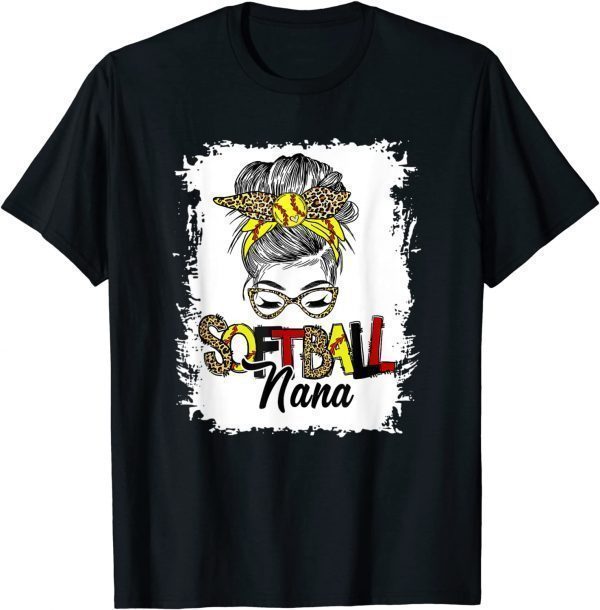 Softball Nana Life With Leopard Messy Bun Mother's Day 2022 Shirt