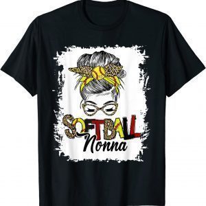 Softball Nonna Life With Leopard Messy Bun Mother's Day T-Shirt