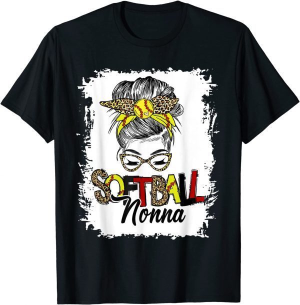 Softball Nonna Life With Leopard Messy Bun Mother's Day T-Shirt