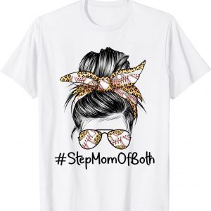Stepmom Of Both Messy Bun Baseball Mom Baseball Stepmom T-Shirt