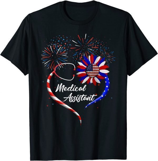 Stethoscope Sunflower Patriotic Medical Assistant 4th July 2022 Shirt