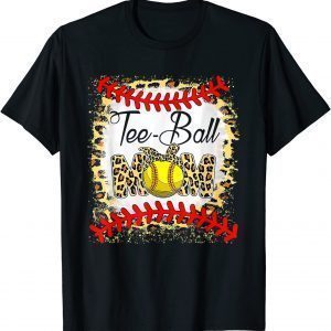 Tee Ball Mom Softball Leopard Bleached Mother's Day Tee Shirt